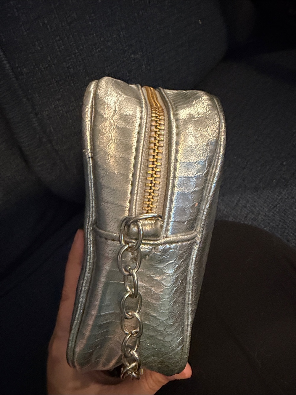 Victoria's Secret Metallic Silver Croc-Embossed Chain Crossbody - Picture 6 of 8